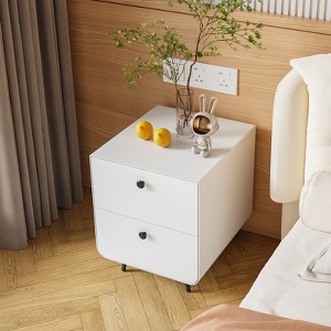 White Night Stand with 2 Drawers, Modern Steel Bedside Table Cabinet with Circular Handles for Bedroom, Living Room, and Study Room - 1 of 4