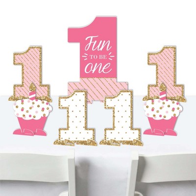 Big Dot of Happiness 1st Birthday Girl - Fun to be One - First Birthday Party Centerpiece Table Decorations - Tabletop Standups - 7 Pieces