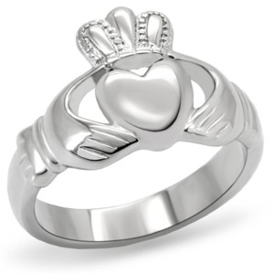 Slickblue Women’s Claddagh Ring in Stainless Steel with Heart Crown Hands Design, Polished Silver, Irish Symbol, size 5-10 - 1 of 4