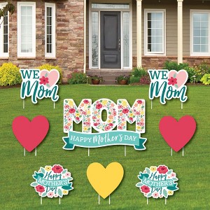 Big Dot of Happiness Colorful Floral Happy Mother's Day - Yard Sign and Outdoor Lawn Decorations - We Love Mom Party Yard Signs - Set of 8 - 1 of 4