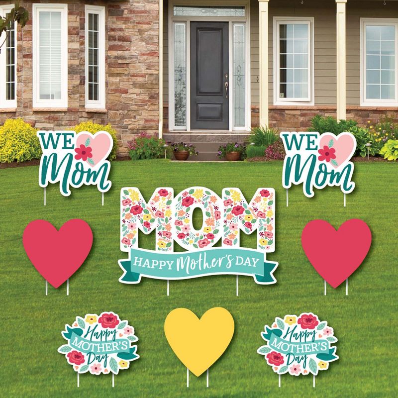 Big Dot of Happiness Colorful Floral Happy Mother's Day - Yard Sign and Outdoor Lawn Decorations - We Love Mom Party Yard Signs - Set of 8, 1 of 9