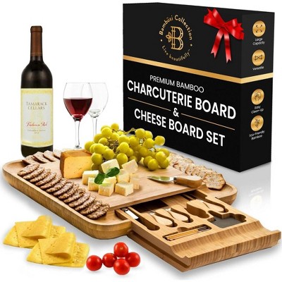 Charcuterie Board Set – Large Bamboo Cheese & Meat Platter, Wooden Serving Board for Kitchen, Wedding & Housewarming Gift by Bambüsi