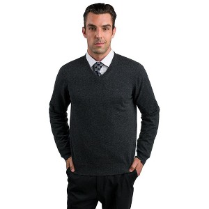 JENNIE LIU Men's 100% Pure Cashmere Long Sleeve Pullover V Neck Sweater - 1 of 4