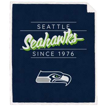 NFL Seattle Seahawks Legacy Script Faux Shearling Flannel Fleece Blanket