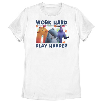 Women's Monsters at Work Work Hard Play Harder T-Shirt