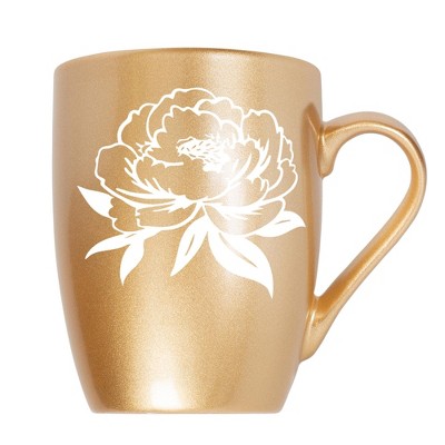 Elanze Designs Botanical Floral Nature Coffee Cup Mug 10 Ounce Ceramic With Shimmery Metallic Finish Elegant Minimalist Peony Flower Silhouette Vegas