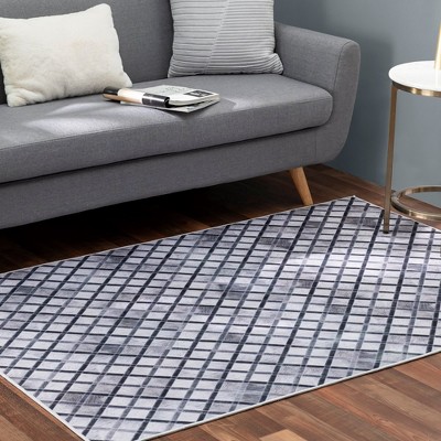 All Squared Away 5' x 8' Gray Faux Cowhide Geometric Area Rug