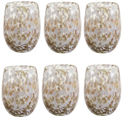 TAG 16 oz. Confetti Glass Stemless Drinkware Gold Dishwasher Safe Beverage Glassware Set of 6