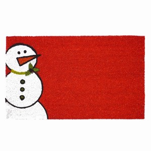 HomeRoots 24" X 36" Red White And Black Christmas Snowman Outdoor Coir Door Mat - 1 of 4