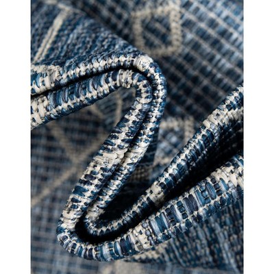 Easy-Care Oval Blue Trellis Synthetic Outdoor Rug