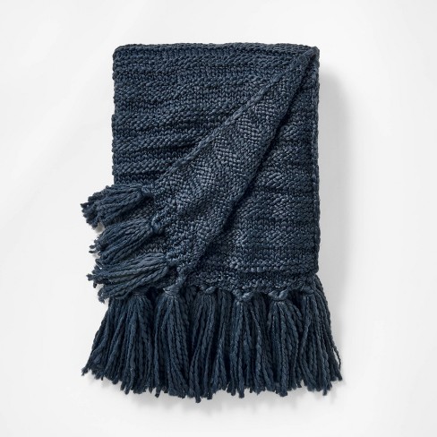 Navy chunky knit throw blanket sale