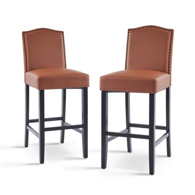 DSVIMOY Counter and Bar Stool Set of 2 Upholstered Stools with Rubberwood Legs for Kitchen Island, Brown, 45.25"*19.75"*12"