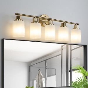 DOMETOUR 31 Modern 5-Light Vanity Wall Sconce, Golden Finish with Frosted Glass Shades for Bathroom or Hallway Lighting (No Bulbs) - 1 of 4