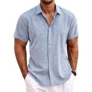 COOFANDY Men's Linen Short Sleeve Casual Button Down Beach Summer Wedding Shirt - 1 of 4
