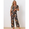 cheibear Women's Silky Short Sleeves Sleepshirt with Pants Sleepwear Pajama Set 2 Pcs - 2 of 4