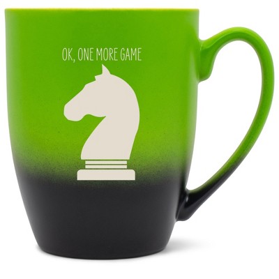 100 North Chess Knight 10 Ounce Green and Black Two Toned Ombre, Comfortably Fits Your Hands, Ceramic Tea Coffee Cup Mug, Ok, One More Game