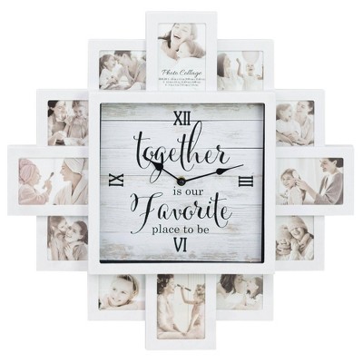 White Farmhouse Picture Frame Collage Wall Clock
