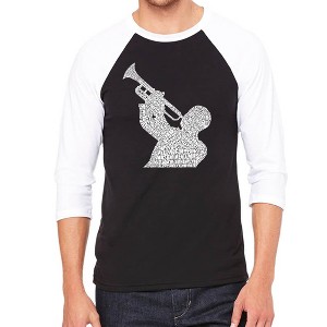 LA Pop Art Men's Raglan Baseball Word Art T-shirt - ALL TIME JAZZ SONGS - 1 of 4