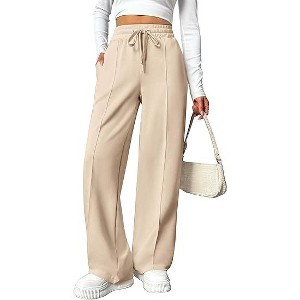 Pinspark Wide Leg Sweatpants Women High Waisted Baggy Sweat Pants Elastic Elevated Seams Loose Active Pants with Pockets - 1 of 4