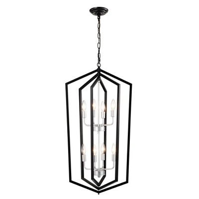 DOMETOUR 8-Light Farmhouse Chandelier, Black & Silver Rustic Cage, Adjustable Height for Kitchen/Dining/Foyer (E12 Bulbs Not Included)