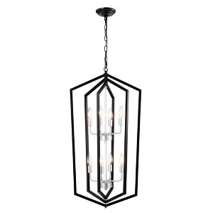 VYNXARIA 8 - Light Matte Black and Silver Farmhouse Cage Ceiling Lights, Adjustable Rustic Pendant Chandelier - 1 of 4