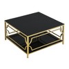 Zeus & Ruta 33.5" Square Glass Coffee Table with Luxe Geometric Metal Frame, Gold Finish & Lower Shelf - 2 of 4