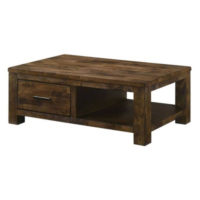 47" Coffee Table with 1 Drawer and Open Shelf Rustic Brown - Benzara