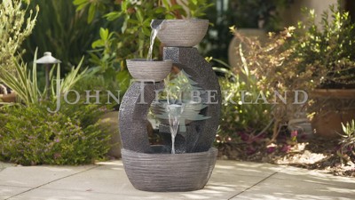 Gray Faux Stone LED Lighted Cascading Outdoor Floor Fountain
