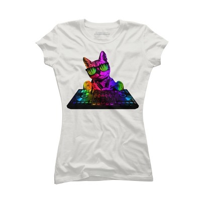 Junior's Design By Humans Cool Cat DJ By clingcling T-Shirt