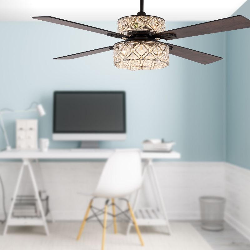 52&#34; Maeve Oil-Rubbed Bronze Metal and Crystal Glass Lighted Ceiling Fan - River of Goods, 2 of 15