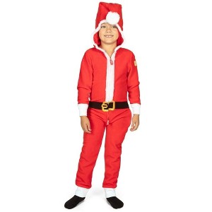 Tipsy Elves Kids Santa Jumpsuit With Fur - Cute Red One-Piece Christmas Pajamas for Kids - 1 of 2