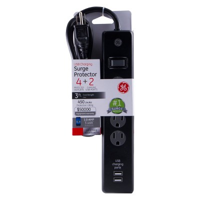 GE 4 Outlet Surge Protector Power Strip with 2 USB Ports