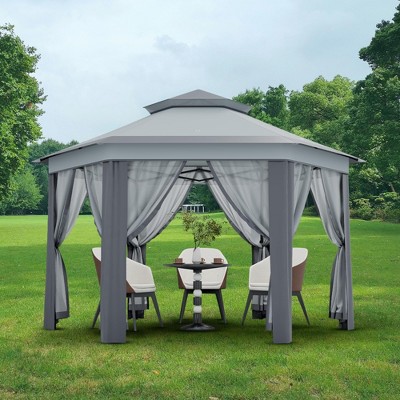 Outdoor Patio Gazebo 13'x13' with Expansion Bolts, Heavy Duty Party Tent & Shelter with 6 Zippered Mesh Netting
