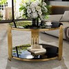 Vynxaria Series 31.5 in. Black Round Tempered Glass End Table with Asymmetrical Metal Design and Lower Shelf - 3 of 4