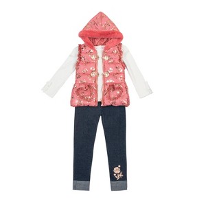 Little Lass Toddler Girls 3 Piece Puffer Vest Set, Dusty Rose - 1 of 1