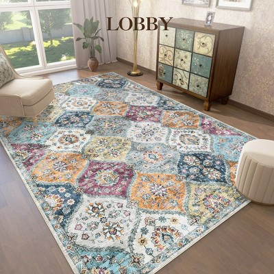 Area Rug, Rugs for Living Room, Washable Rug, Vintage Rugs for Entryway, Traditional Floor Cover, Thin Carpet, Kitchen Distressed Non Slip Mat