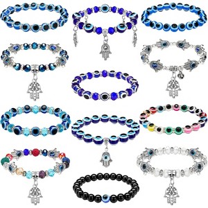 12-Pack Evil Eye Beaded Charm Bracelets with Hamsa Design, Stretch Protection Bracelets for Women & Men - 1 of 4