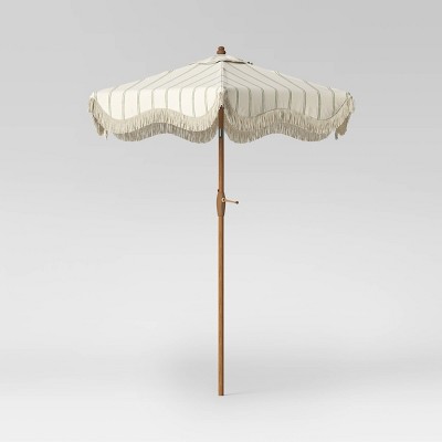Round Striped Scalloped Fringe Edge Outdoor Patio Market Umbrella Cream - Threshold™ designed with Studio McGee