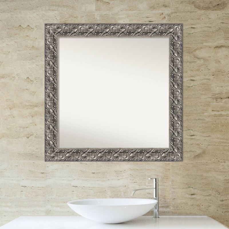 32&#34; x 32&#34; Non-Beveled Silver Luxor Wood Bathroom Wall Mirror - Amanti Art, 6 of 12