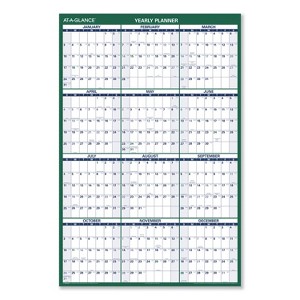 Vertical Erasable Wall Planner, 32 x 48, White/Green Sheets, 12-Month (Jan to Dec): 2026 - 1 of 4