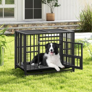 Munora - 37 Inch Foldable Heavy-Duty Metal Dog Cage - Chew-Proof Dog Crate with Lockable Universal Wheels - 1 of 4
