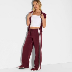 Women's Side Striped Pull-On Pants - Burgundy - 1 of 3