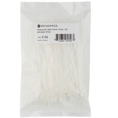 Monoprice 4-inch Cable Tie, 100pcs/Pack, 18 lbs Max Weight - White