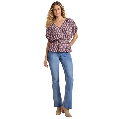VENUS Womens Printed Faux-Wrap Top