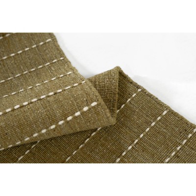 Green Hand-Loomed Wool Blend Striped Runner Rug