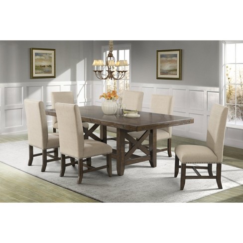 Francis 7pc Dining Set Table And 6 Fabric Side Chairs Brown Picket House Furnishings Target