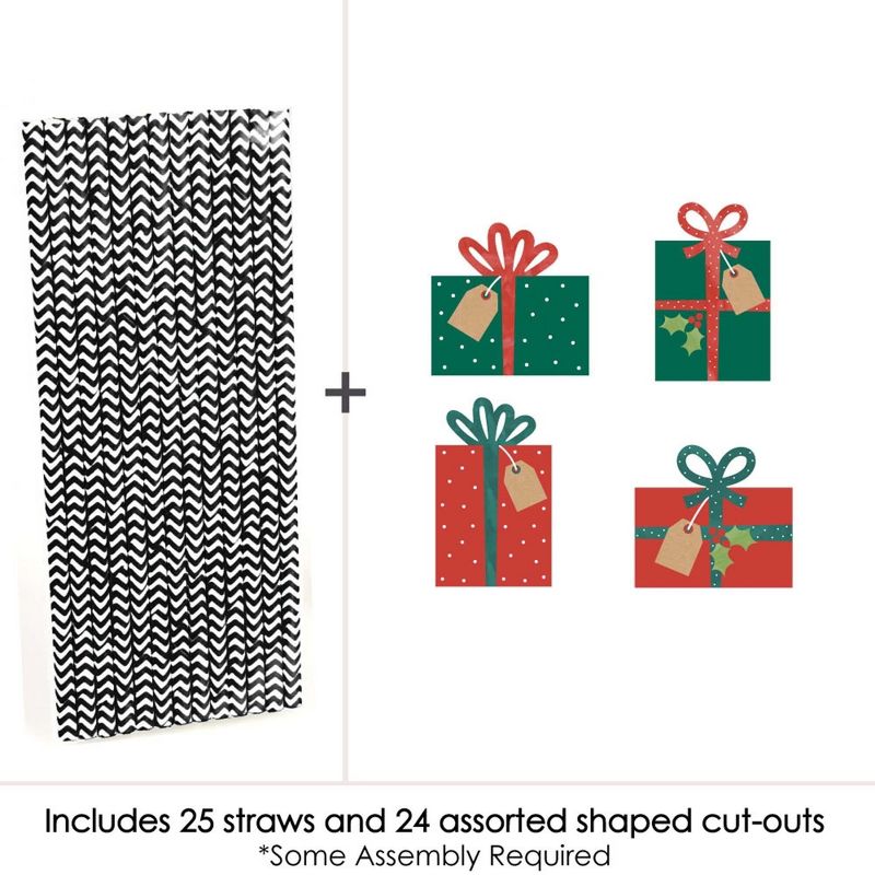 Big Dot of Happiness Happy Holiday Presents - Paper Straw Decor - Christmas Party Striped Decorative Straws - Set of 24, 3 of 6