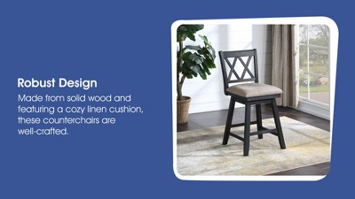 24" Cream Wood Swivel Counter Stool with Gray Cushion