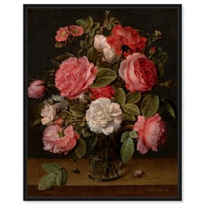 Art Remedy Jacob van Hulsdonck - Roses in a Glass Vase Vintage Classic Roses Wall Art Framed - 1 of 4