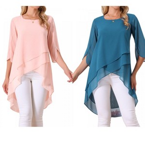 INSPIRE CHIC Women's High Low Hem Scoop Neck Asymmetrical 3/4 Sleeve Summer Top 2 Packs - 1 of 4